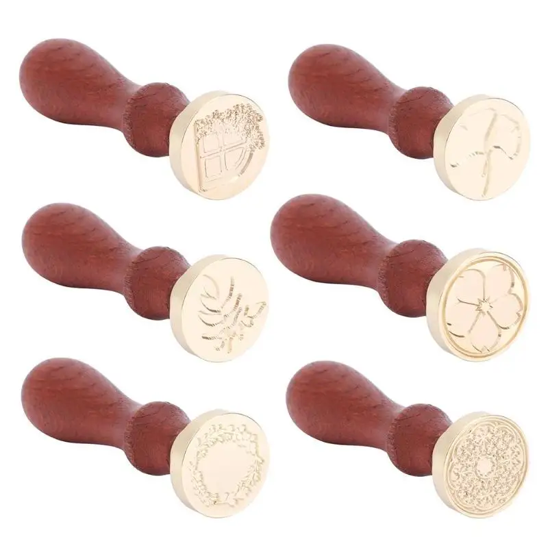  Antique Plant Pattern Wood Handle Metal Sealing Wax Stamps for DIY Craft Ancient Wedding Invitation - 32998298757