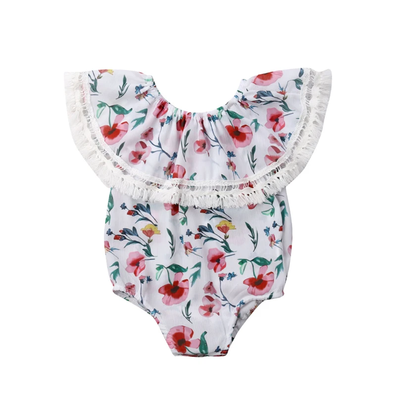 

toddler Infant Baby Girl Off Shoulder sleeveless floral Playsuit Jumpsuit bodysuit baby girl