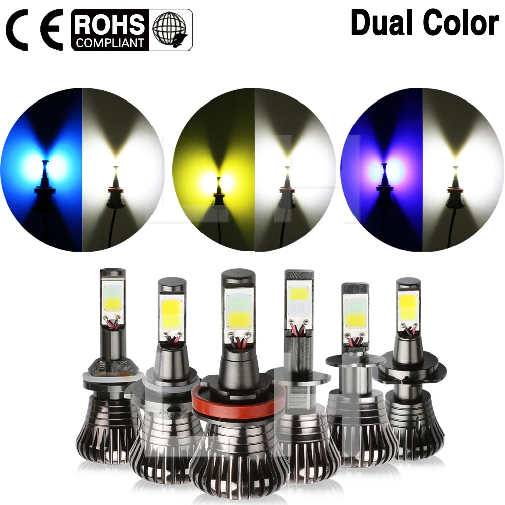 

2pcs LED Car Lights H8 H9 H11 H7 HB3 HB4 9005 9006 H27 880 881 H3 H1 LED Headlight Bulb Dual Color car Fog Lamp Driving Light