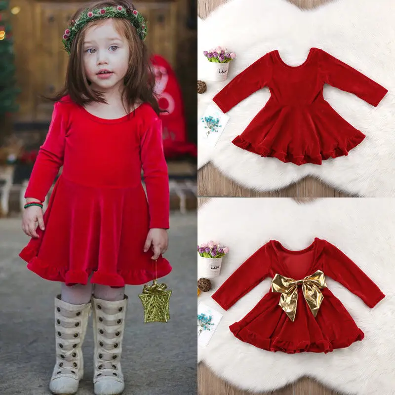

New Red Girls Dress Kids Long Sleeve Velvet Party Princess Kids Dresses For Girls Red Dress Birthday Party Clothes Dropshipping