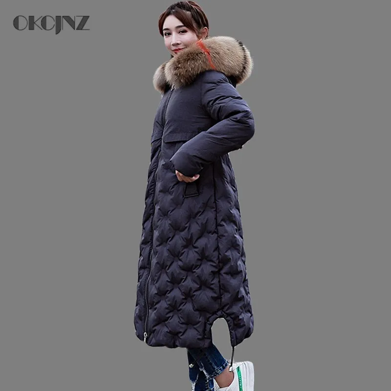 

Raccoon Fur Winter Jacket Women Down Parka Female Goose Feather Coat Thick Warm Hooded Long Slim Outerwear 2019 Korean Okq036