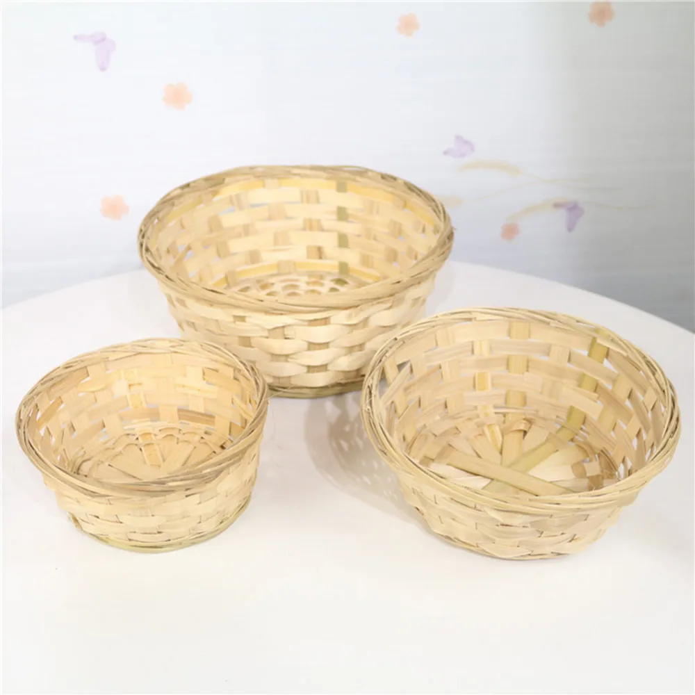 

Handmade Bamboo Woven Baskets Vegetable Fruit Bread Egg Food Storage Outdoor Camping Picnic Snacks Container Kitchen Storage Bag