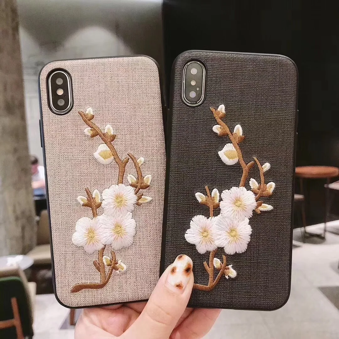

Luxury Embroidery 3D Flower Case for iphone 7 8 7 Plus Chinese Plum Flower Phone Cases for iPhone X XR XS MAX 6 6s Plus