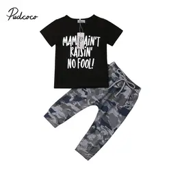 2019 Повседневный Камуфляжный комплект одежды для маленьких мальчиков, футболка с короткими рукавами, длинные штаны для малышей, детская