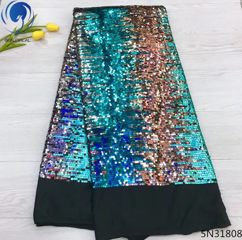 

Beautifical lace sequin fabric nigerian tulle lace fabrics bridal lace fabrics high quality 2018 new 5yards/lot multicolor 5N318