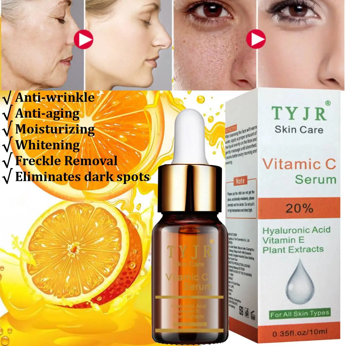 Vitamin C Liquid Serum Anti aging Whitening VC Essence Oil Topical Facial Serum with Hyaluronic