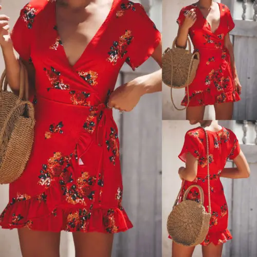 red wrap sundress