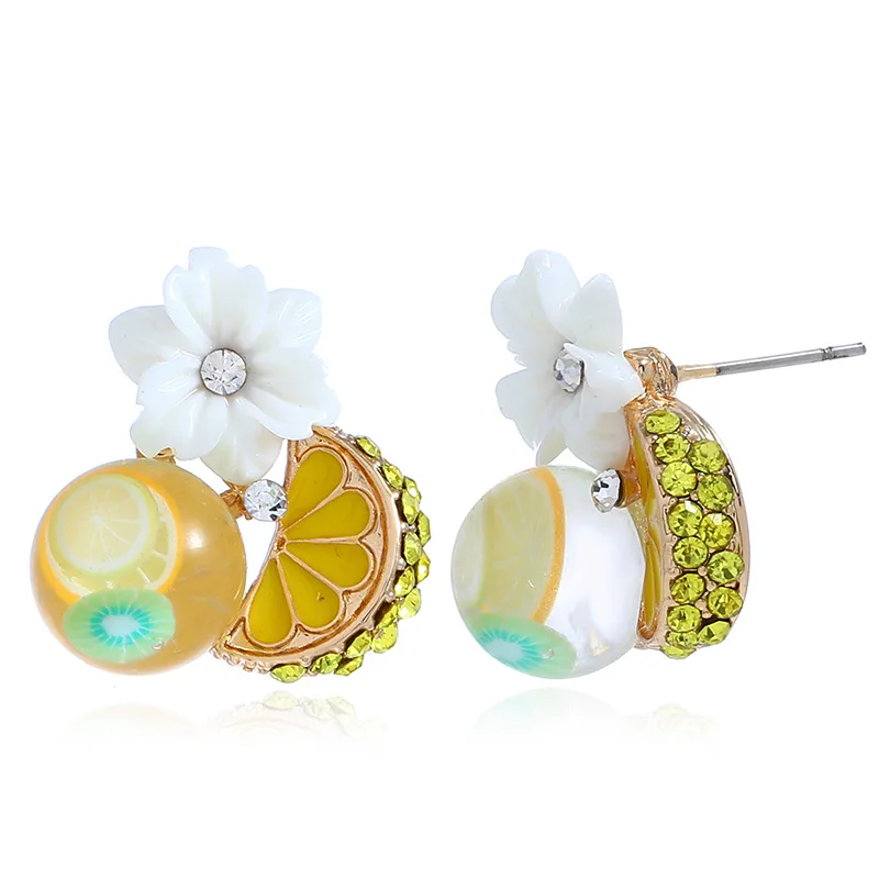 

2019 New Arrival Personality Creative DIY Fruit Lily Lemon Sweet and Lovely Crystal beads Girl Earrings