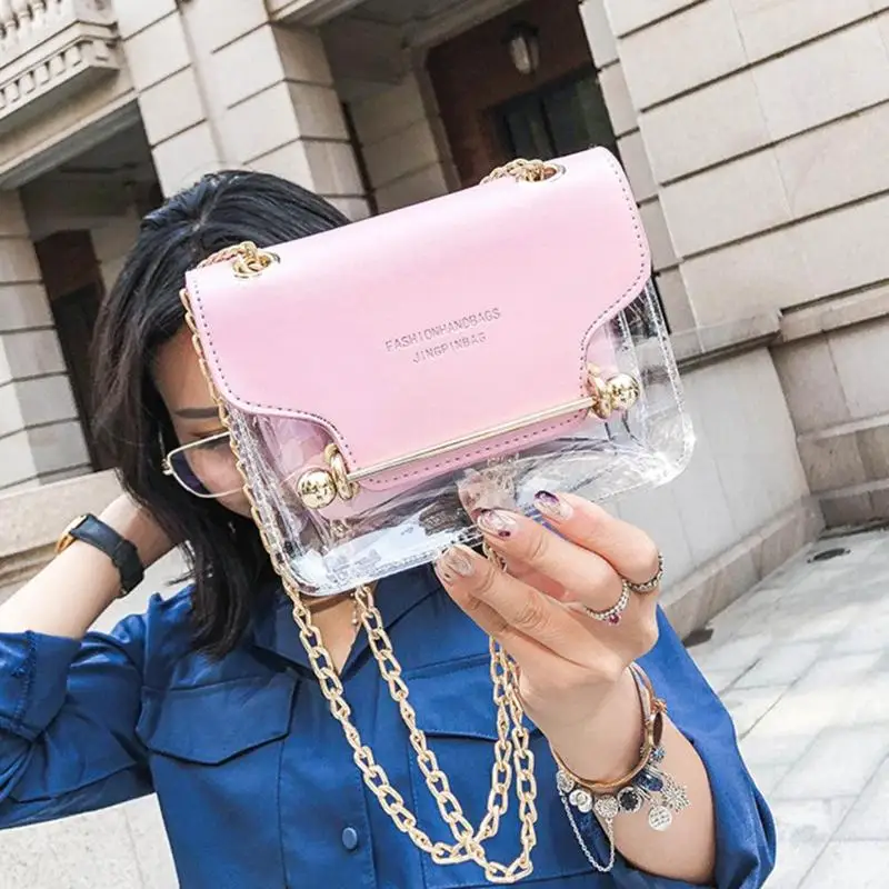 

Casual Transparent Jelly Shoulder Messenger High Quality Hardware Handbags Women PVC Small Satchel Chain Crossbody Bags