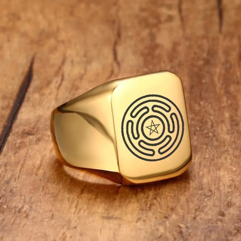 

Hecate Seal Ring Witchcraft Amulet Wicca Talisman Men Ring In Gold Color Stainless Steel Jewelry