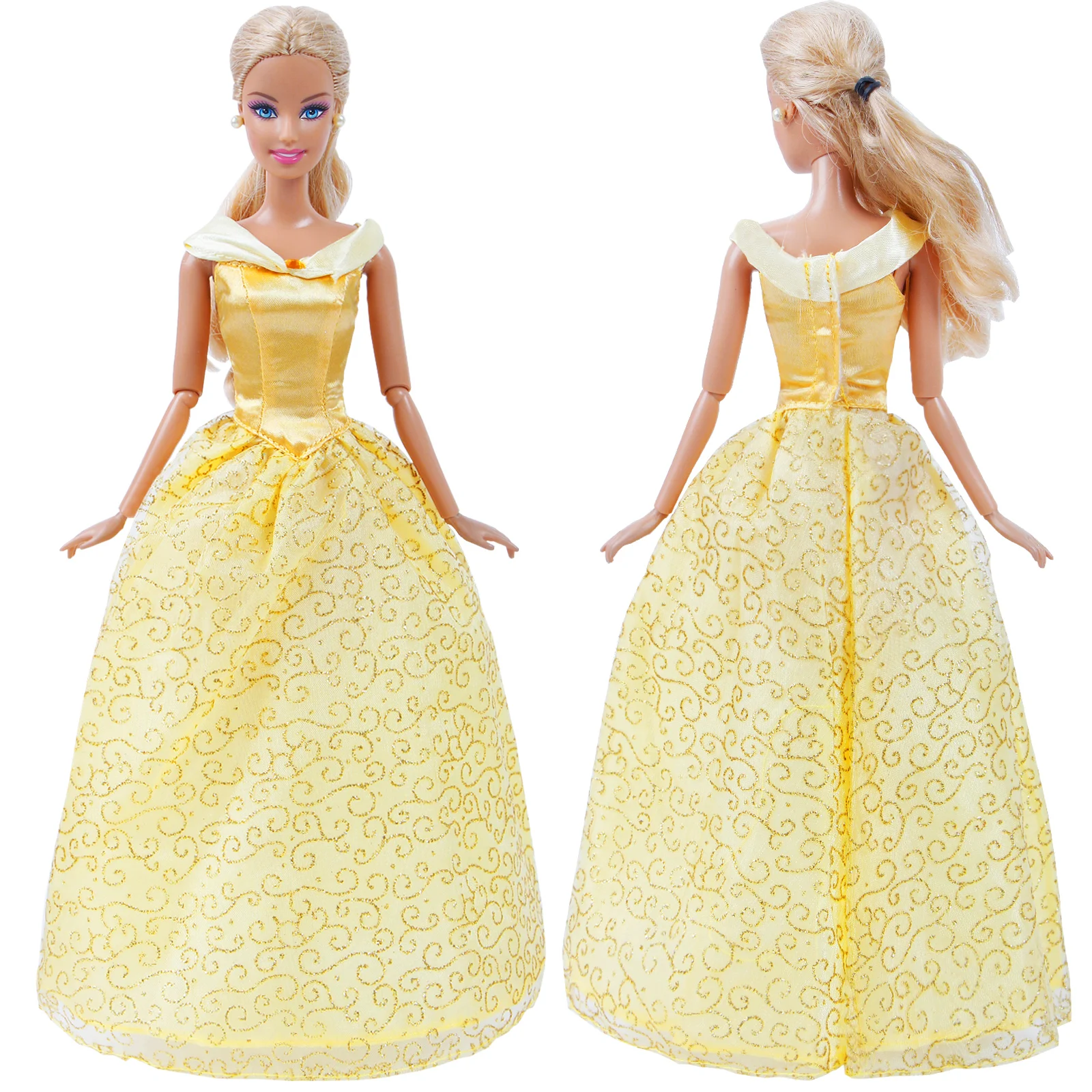Высокое качество ручной работы сказка платье копия Bella принцесса желтый свадебное платье праздничная одежда юбка для Барби аксессуары для