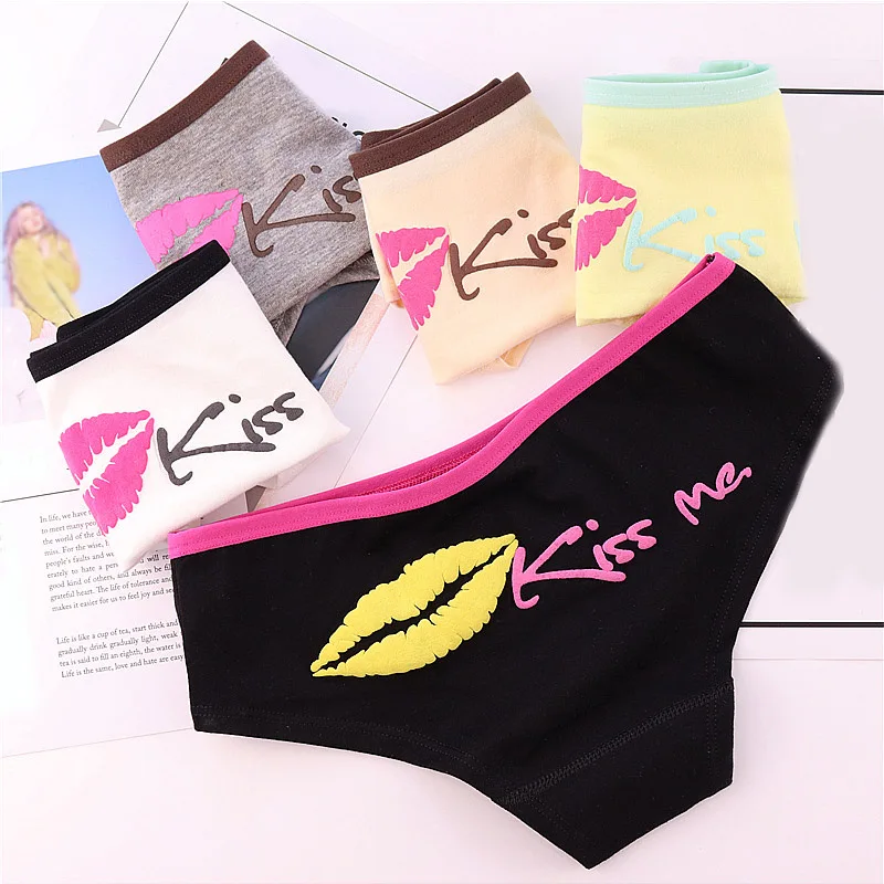 Лидер продаж 1 шт. популярные женские трусики с буквенным принтом Kiss Me хлопковое