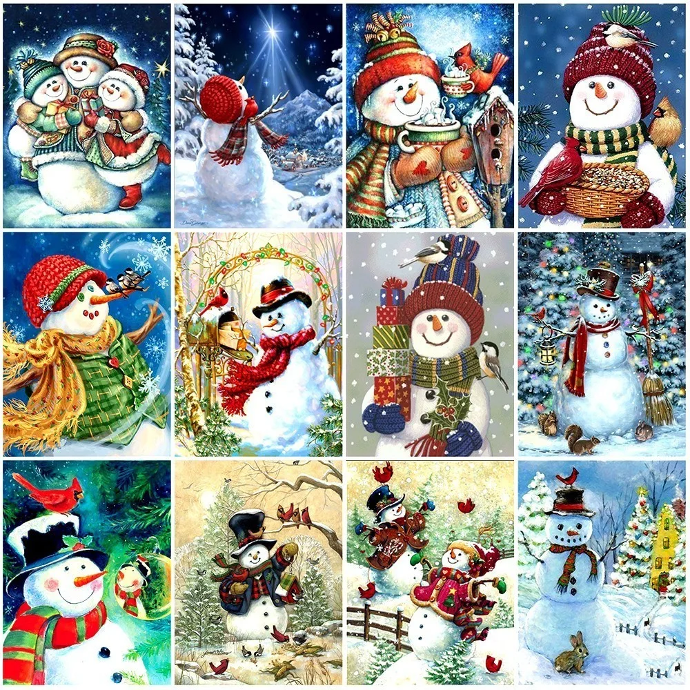 

AZQSD Diamond Mosaic Christmas Diamond Painting Snowman Diamond Embroidery Winter 5D DIY Full Square Cross Stitch Home Decor