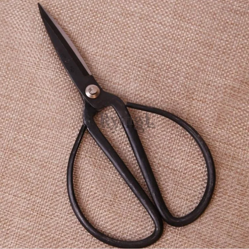 

/ full carbon steel household bonsai scissors 152mm traditional vintage black coated trimming scissor silver rivet