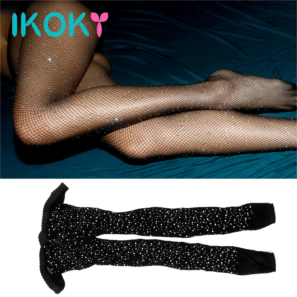 

IKOKY Sexy Mesh Pantyhose With Rhinestone Fishnet Stockings Sexy Tights Exotic Lingerie Exotic Apparel Adult Products