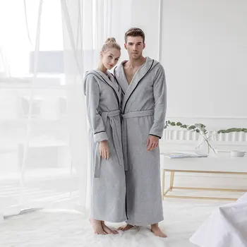 

2018 New Men Women Autumn Winter Bathrobes Luxury Microfiber Fleece Hooded Robes Male Female Bath Robe Couples Home Long Robe