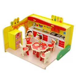 Дети DIY деревянный кухня Пазлы Модель дом набор сборка дети раннего развития головоломки Развивающие игрушки для детей