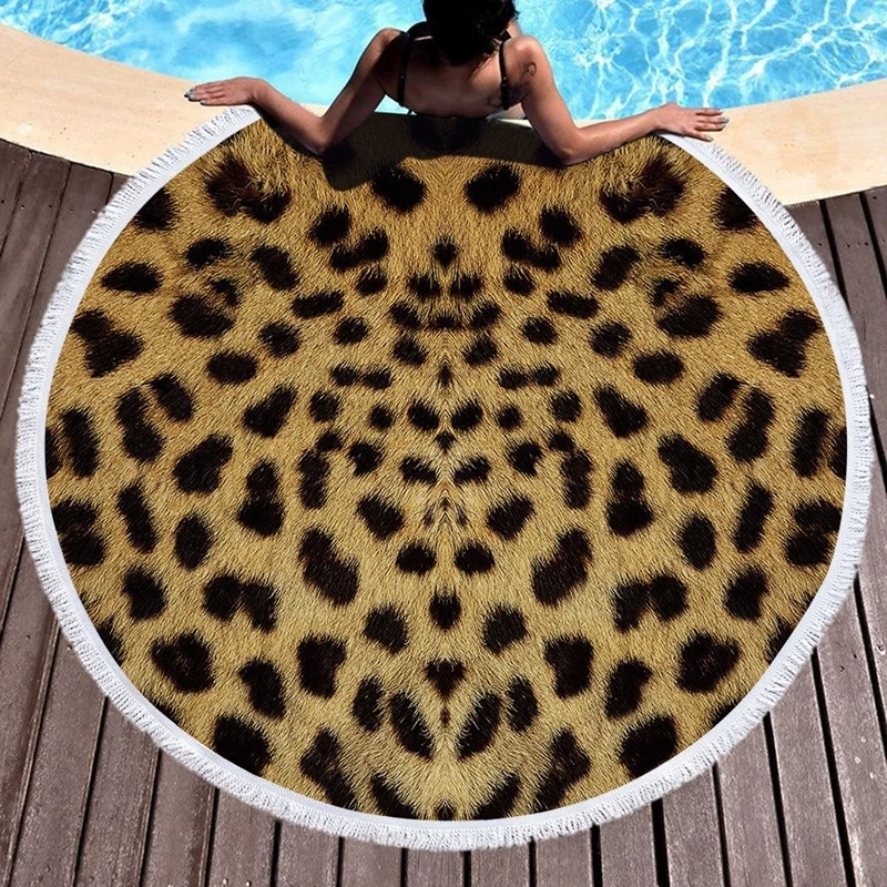 Gift Cool Animal Skin Zebra Tiger Leopard Print Round Beach Towel Blanket Shawl 