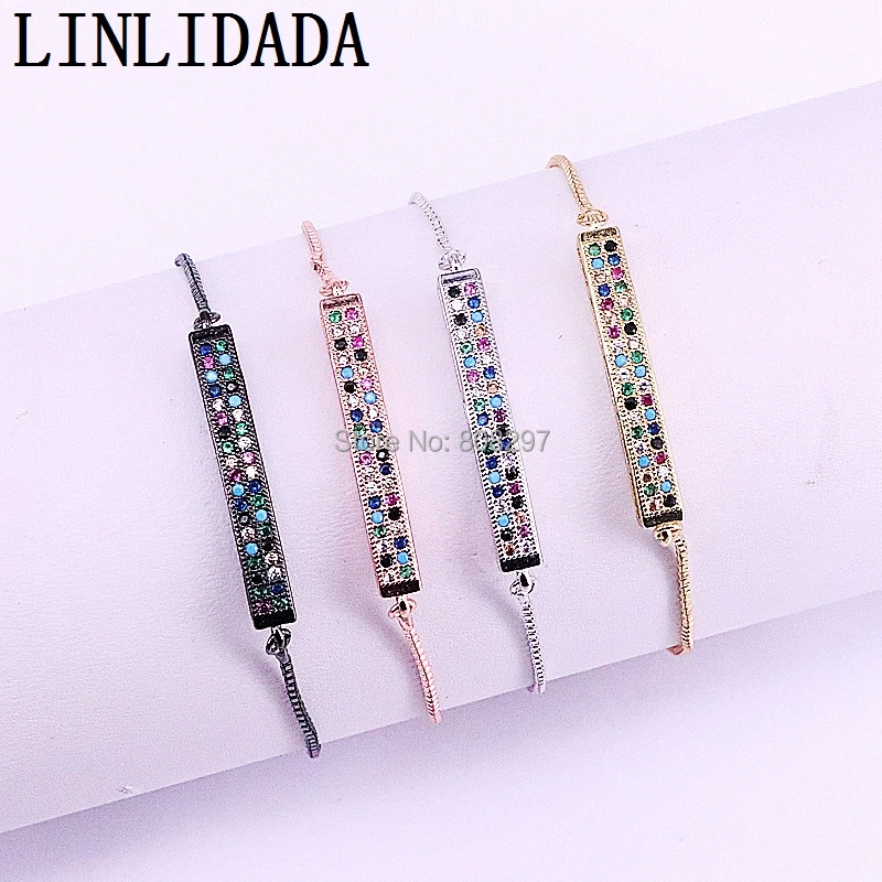 

10Pcs Cubic Zirconia Micro Pave CZ Rectangle Bar Connector Bracelet Women Slider Chain Charm Bracelets