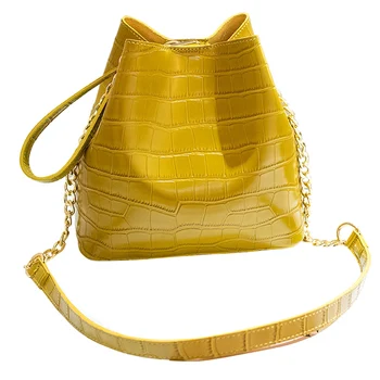 

Crocodile Leather Bucket Bag Female Shoulder Bag Casual Messenger Bag Ladies PU Leather Bag