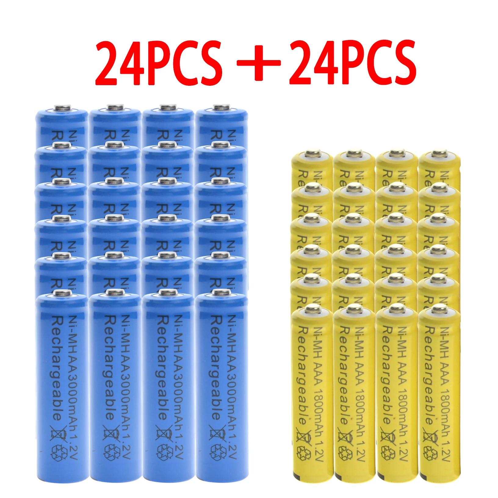 1-24 шт синий AA 3000mAh+ 1-24 шт желтый AAA 1800mAh NiMH аккумулятор RC MP3 часы