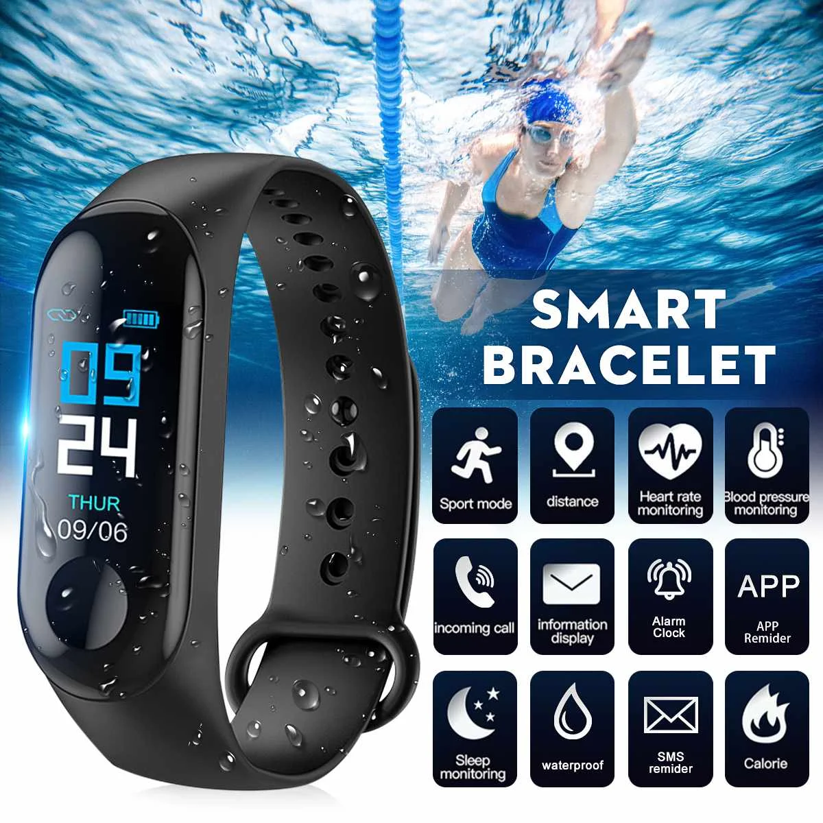

M3 Smart Watch Heart Rate Monitor Fitness Tracker Bracelet Smartwatch Color Screen Blood Pressure Pedomater Sport Wristband