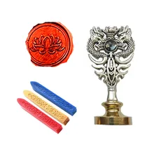 Подпись индивидуальная восковая печать комплект печатей лист, Цветок Лотоса Металлический Дракон ручка Винтаж Свадебные приглашения(Дракон Серебро