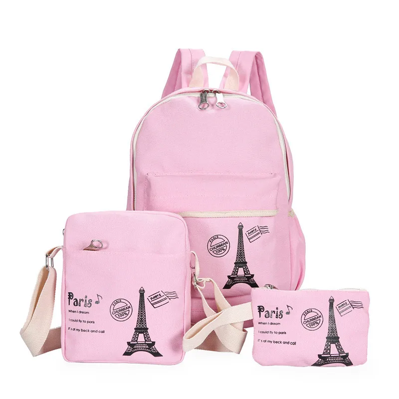 

Fresh Canvas Women Backpack big girl student book bag with purse laptop 3pcs set bag high quality ladies school bag for teenager
