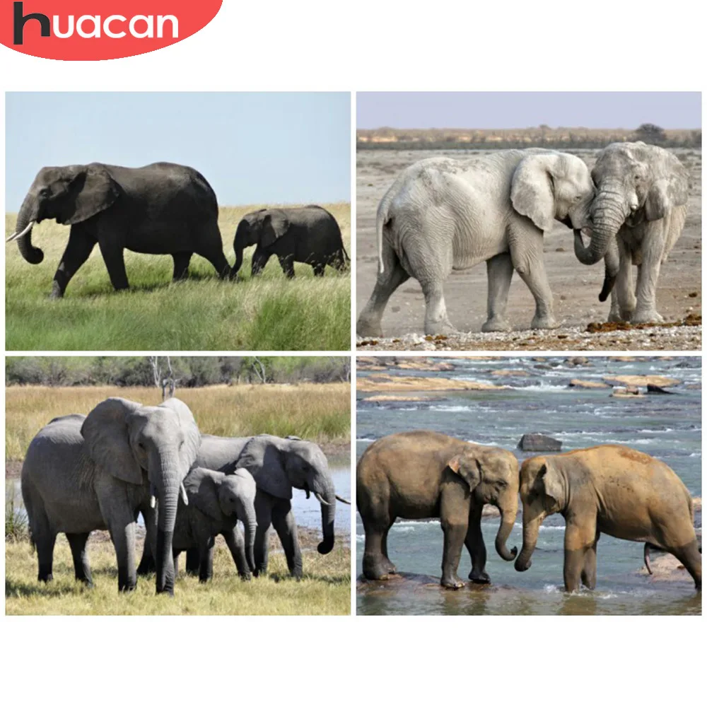 

HUACAN Full Square Diamond Embroidery Full Display Animal 5D DIY Diamond Painting Elephant Rhinestones Mosaic Home Decoration