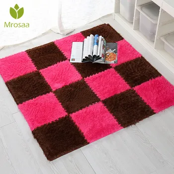 

New 30x30CM EVA Foam DIY Puzzle Mat Super Soft Long Hair Villi Shaggy Carpet Mat Plush Soft Area Rug Children Baby Playmat 1pcs