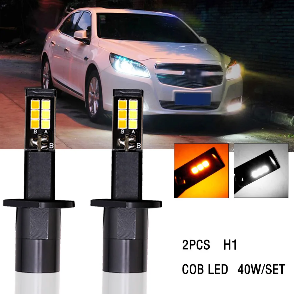 

2PCS LED Car Light White+Yellow Light H1-X5 Fog Lights Super Bright Dual Color Led Car Front Fog lamps for Cars Auto Replacement