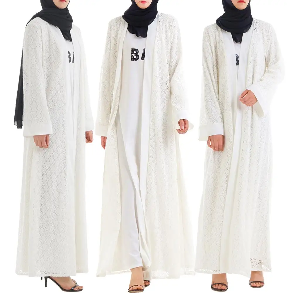 2019 Весна abaya женский кружевной Макси открытый кардиган мусульманский ислам Дубай