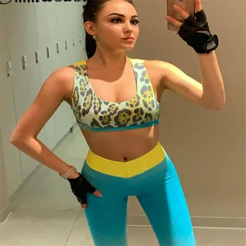 

Women Leopart Two Pieces Sets Vest Top + Skinny Pants 2PCS Set Running Fitness Tracksuit