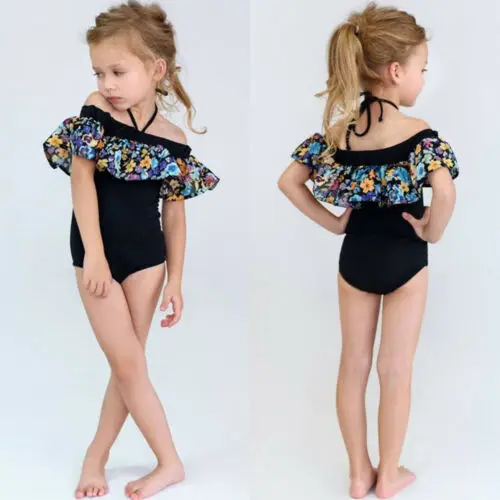 Комплект бикини с оборками Купальник на одно плечо купальный костюм для маленьких девочек
