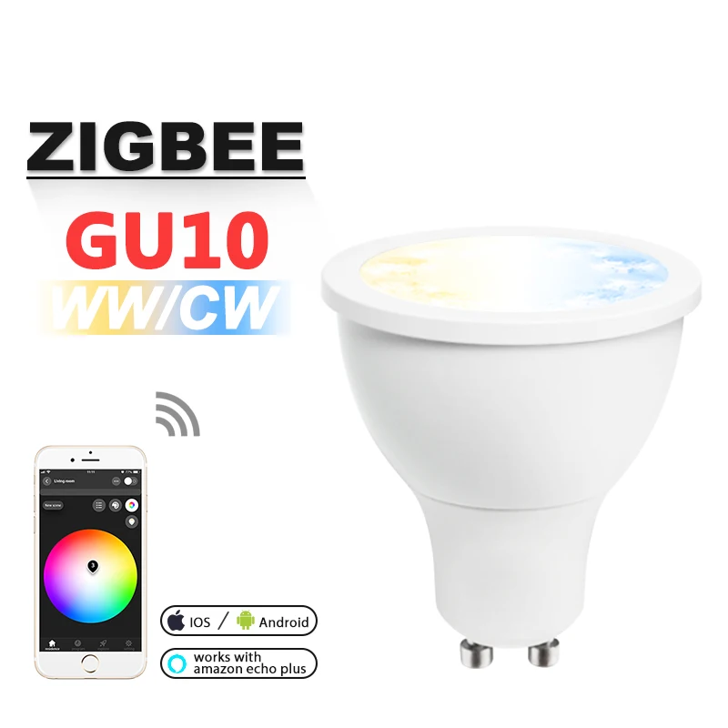 ZIGBEE ZLL WWCW прожектор, 5WGU10, настраиваемый CCT лампы чашки, приложение управление двойной белый, затемнения, AC110V-240V, угол луча 30 град