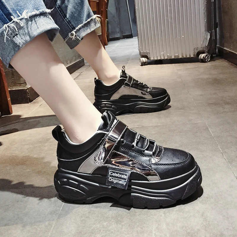 Женские кожаные кроссовки на платформе Белые Повседневные Chaussure Femme весна