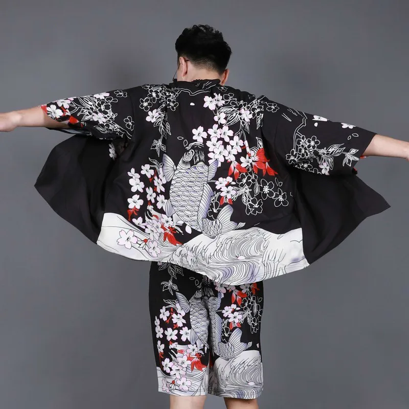 Летние традиционные японские кимоно мужской Япония юката Для мужчин гостиная домашняя одежда костюмы Для мужчин пижамы с Штаны H9048
