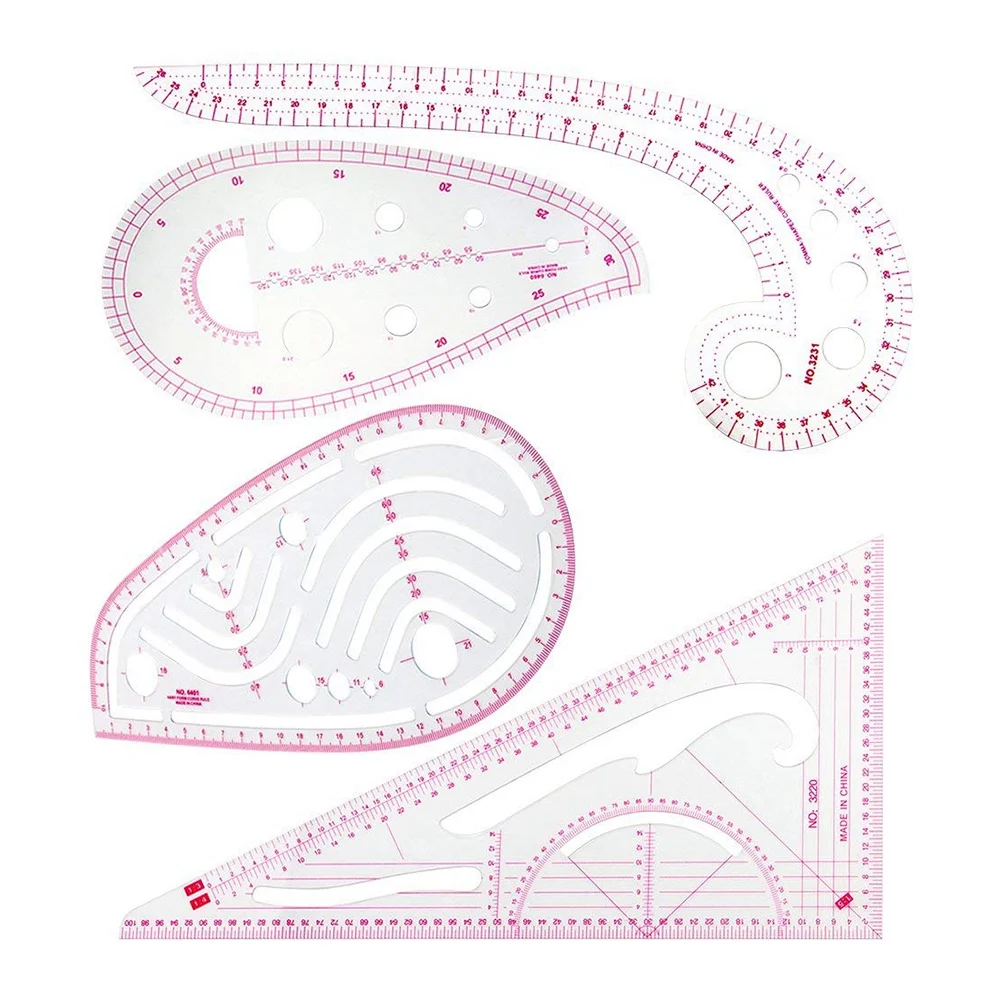 

Sewing Ruler Set (4 Pcs) - Metric Ruler Set French Curve Pattern Grading Ruler Dressmaking Drawing Drafting Measure Template T