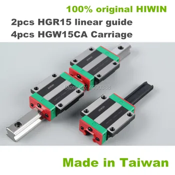 

100% original Hiwin 2pcs HGR15 linear guide rail 350mm to 850mm + 4pcs linear block carriage HGW15CC HGH15 CNC parts