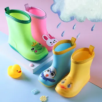 

Baby Girls Boys Rainboots Animals Print Rubber Cute Velvet Warm Waterproof Kids Infant Slip-on Non-slip Water Shoes