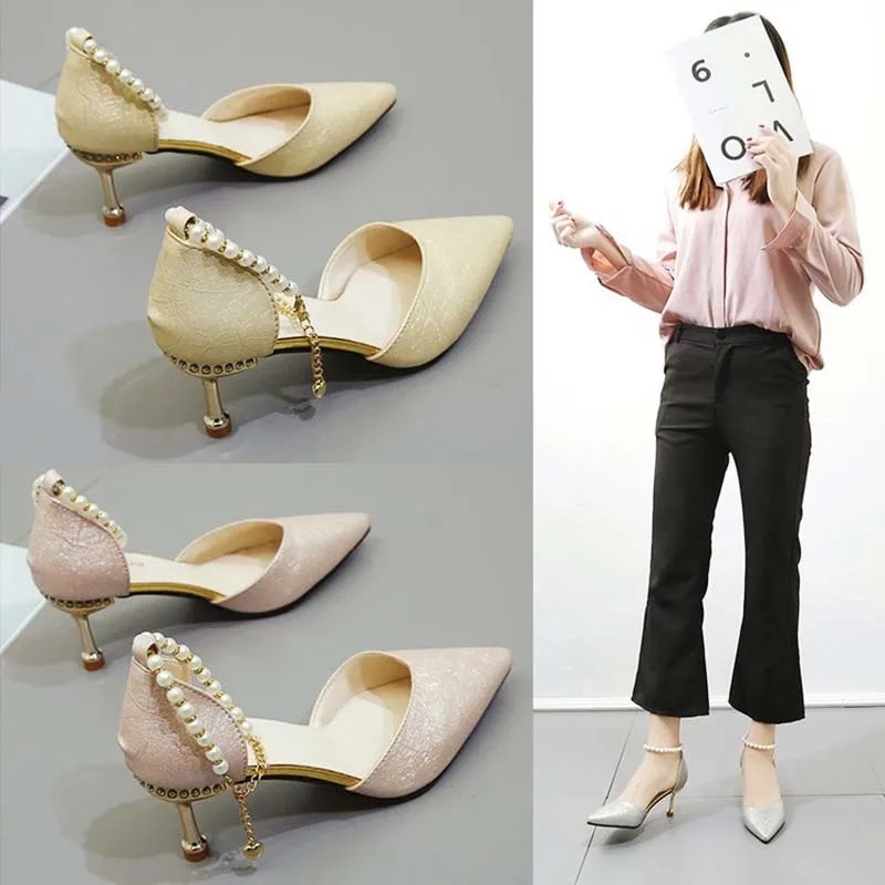 

silver pumps women shoes sexy pointed toe high heels ankle strap wedding party shoes woman shinning glitter gold zapato de mujer