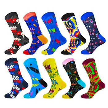 

PEONFLY 10 pairs men socks combed cotton cartoon animal bird shark zebra corn watermelon sea food geometric novelty funny socks