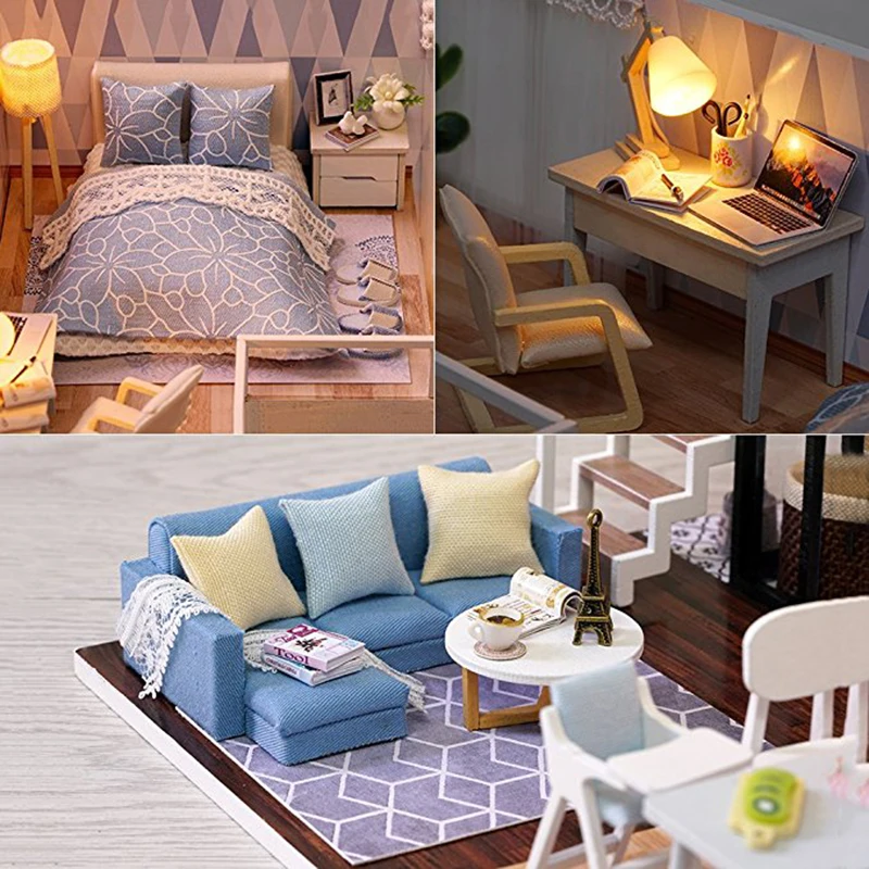 CUTEBEE DIY Doll House Wooden Doll Houses Miniature Dollhouse Furniture Kit with LED Toys for Children Christmas Gift L023