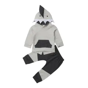 

Boys Little Shark Hooded Outfits Hoodie Tops Pants Outfit Set 2pcs Spring Autumn Clothes Toddler Kid Baby Boy Clothes Sets 6M-4T