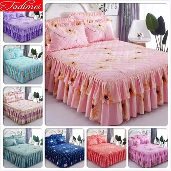 

Pink Adult Kids Child Soft Cotton Thick Quilted Bed Skirt Winter Warm Sheet Cover Linen Single Twin Queen Size Bedspread 180x220