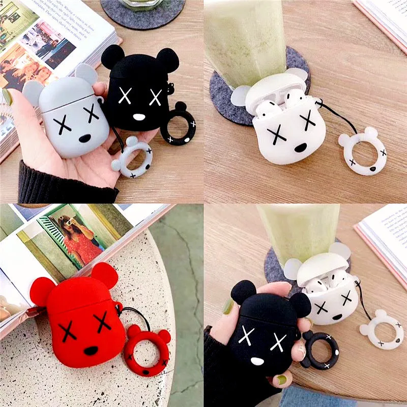 Soft Silicone airpods Case for apple airpods 1/2 Tws Charging Box Cartoon Violent Bear Earphone Case Protective cover coque