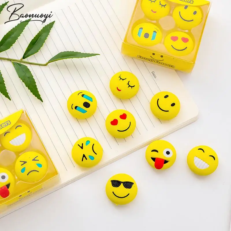 

4Pcs/Set Emoji Pencil Erasers for Office School Creative Stationery Supplies Kawaii Kids Prize Writing Drawing Student Gift