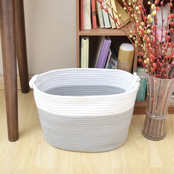 

New Natural Cotton Rope Dirty Clothes Laundry Storage Basket Thread Woven Rope Organizer With Handle Kids Toy Magazine Nursery