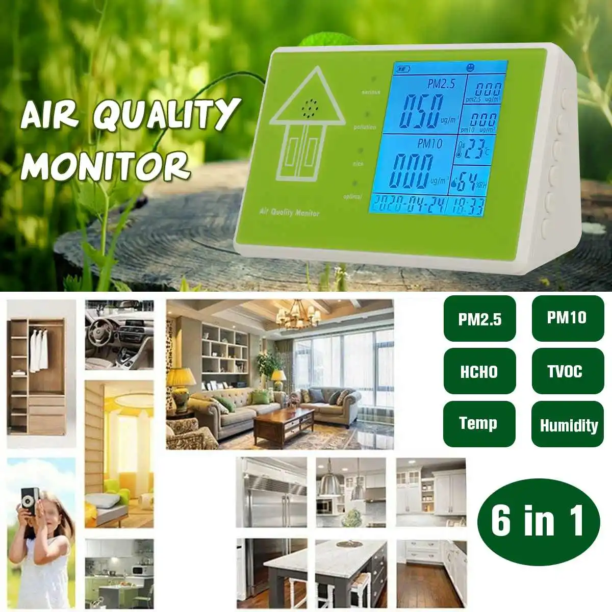 

Digital Formaldehyde Detector Multifunctional Gas Analyzer Air Quality HCHO TVOC PM1.0 PM2.5 PM10 Monitor for Household Car