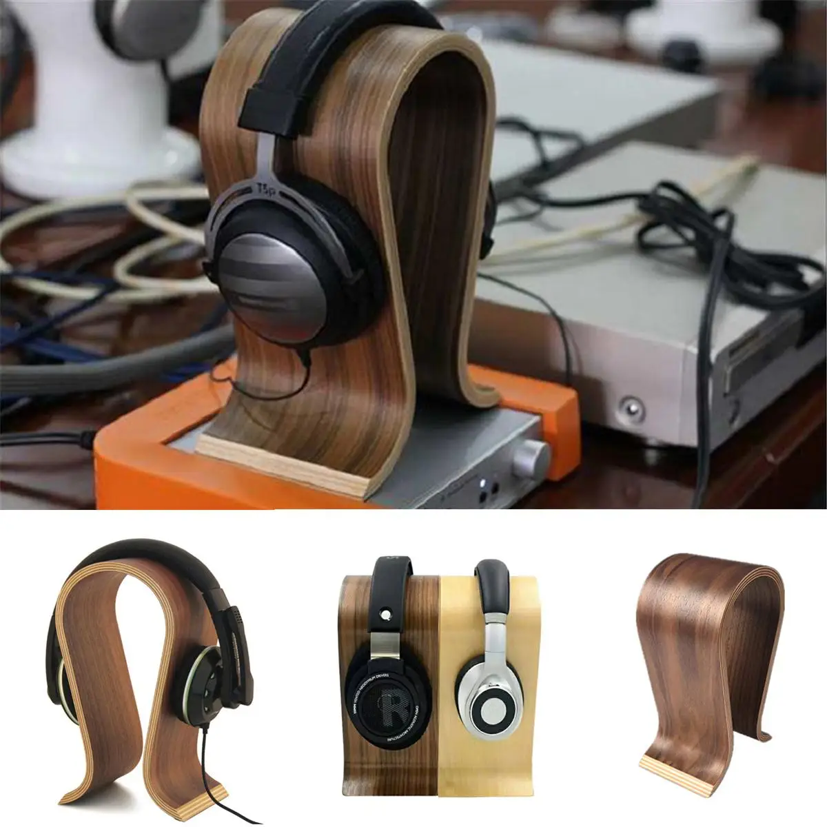 2 Colors Universal U Shape Wood Headphone Stand Earphone Hanger Display Shelf Rack Bracket Desk Portable Earphone Accessories